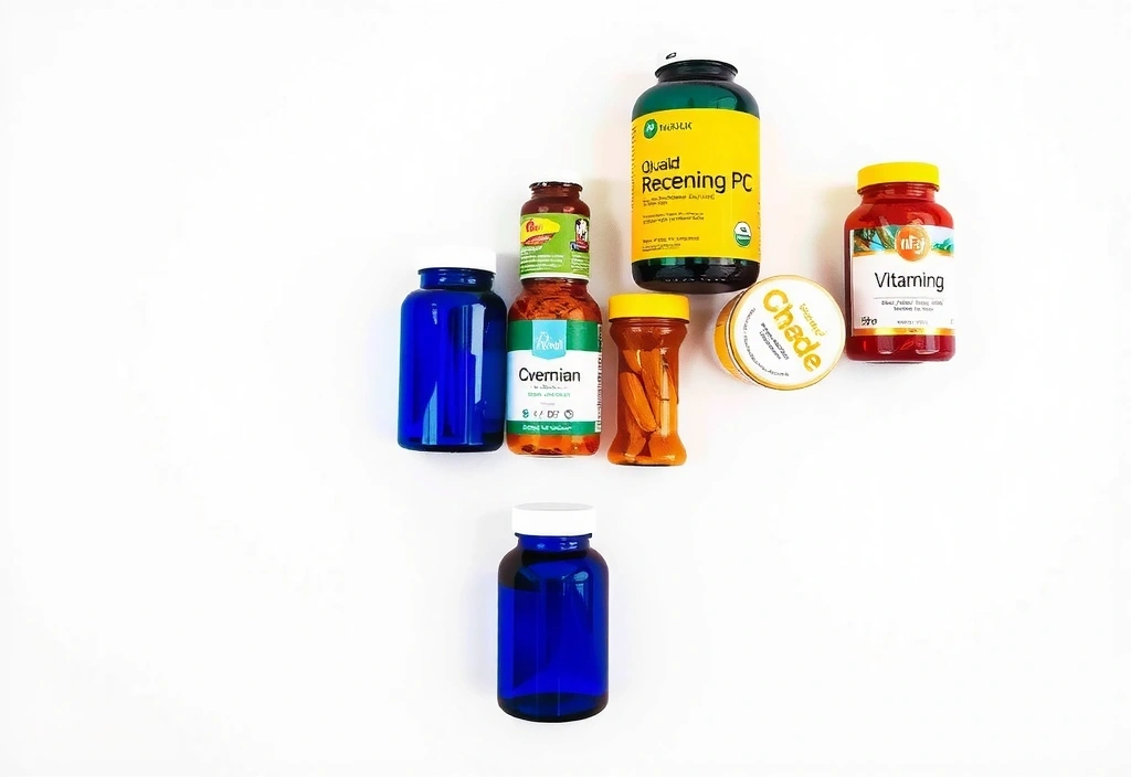 Zestaw suplementów diety i witamin na białym tle