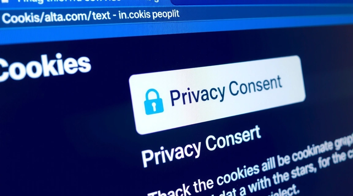 Zbliżenie na pliki cookie w przeglądarce internetowej symbolizujące zgodę na prywatność