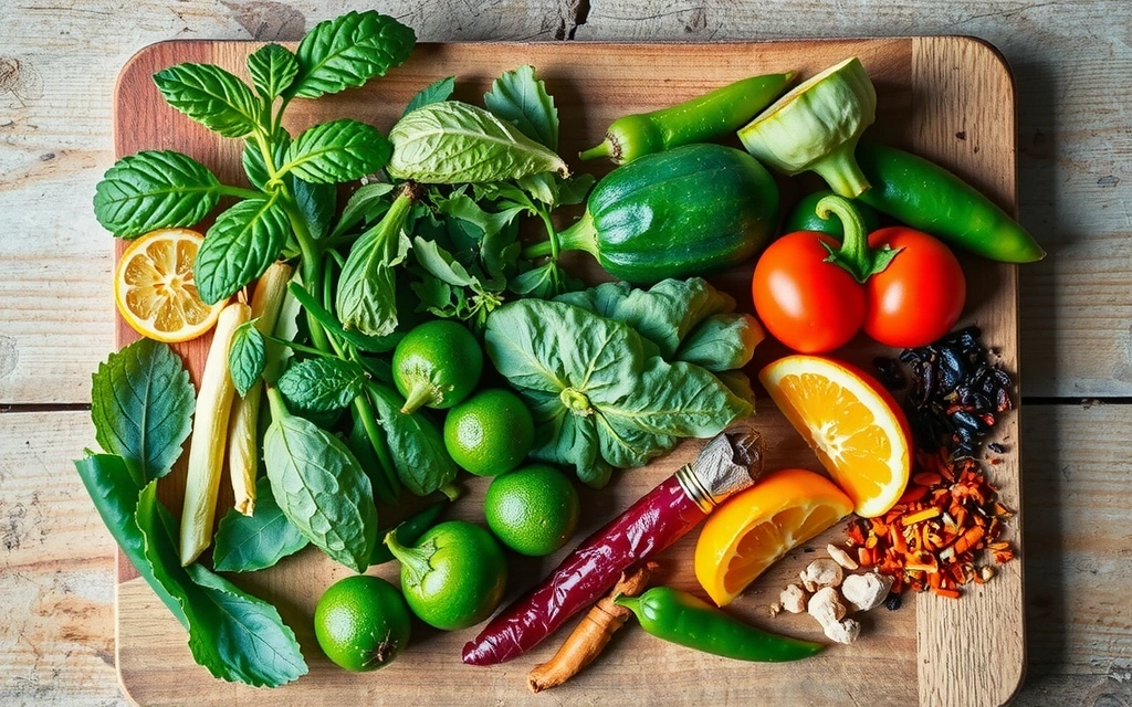 Różnorodne zioła i przyprawy na drewnianej powierzchni