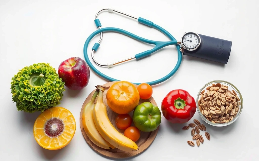 Materiały medyczne i żywność, symbolizujące dietę w chorobach